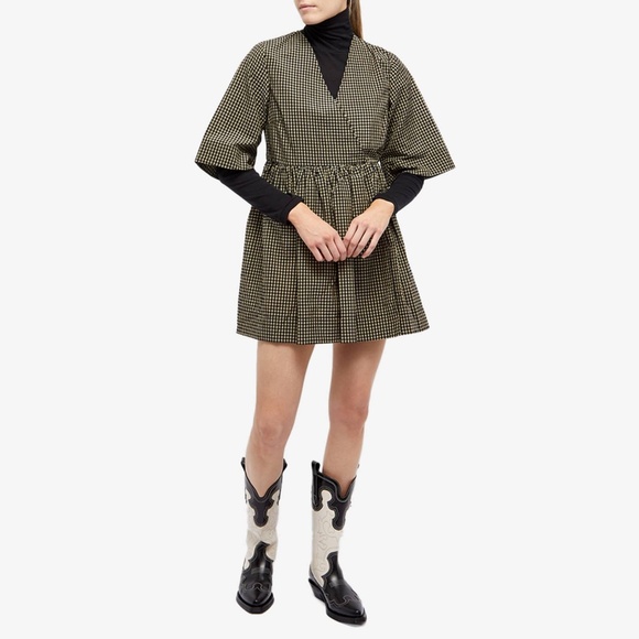 GANNI Seersucker Check Wrap Mini in Gingham Starfish PLUS SIZE - Picture 2 of 7